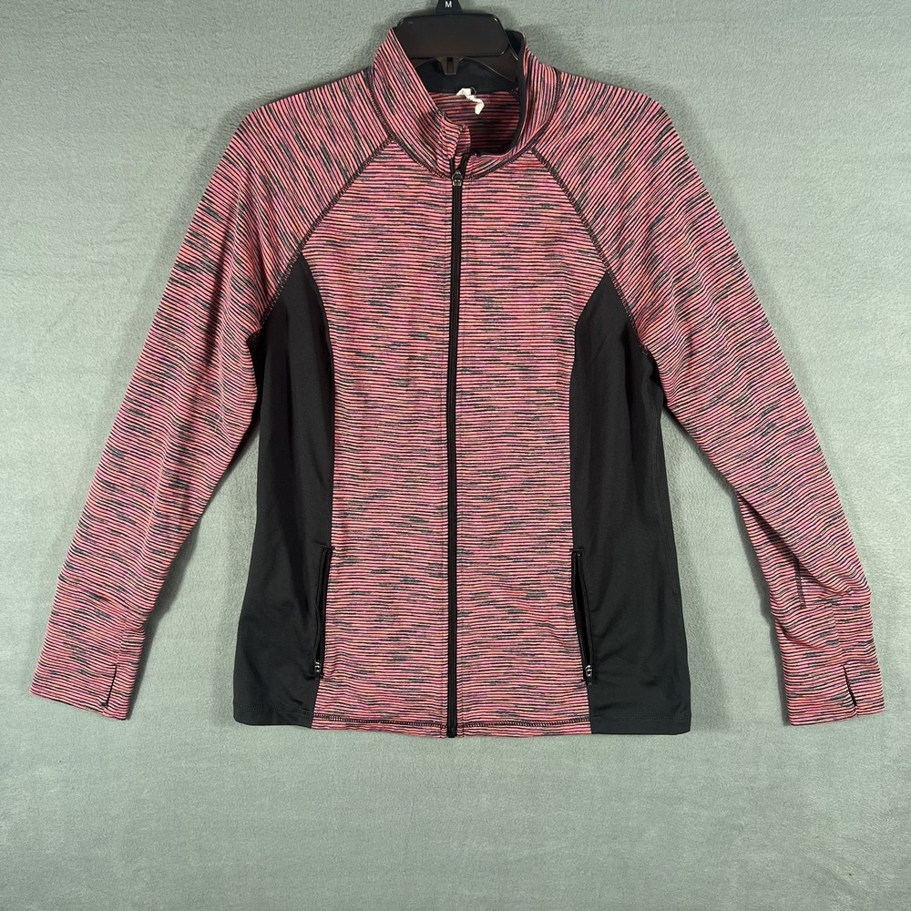 Ideology Women's Pink Black Heathered Full Zip Activewear Jacket Size L